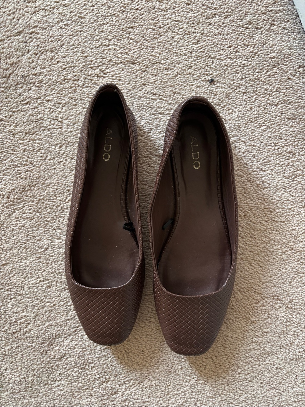 ALDO Brown Textured Square-Toe Ballet Flats